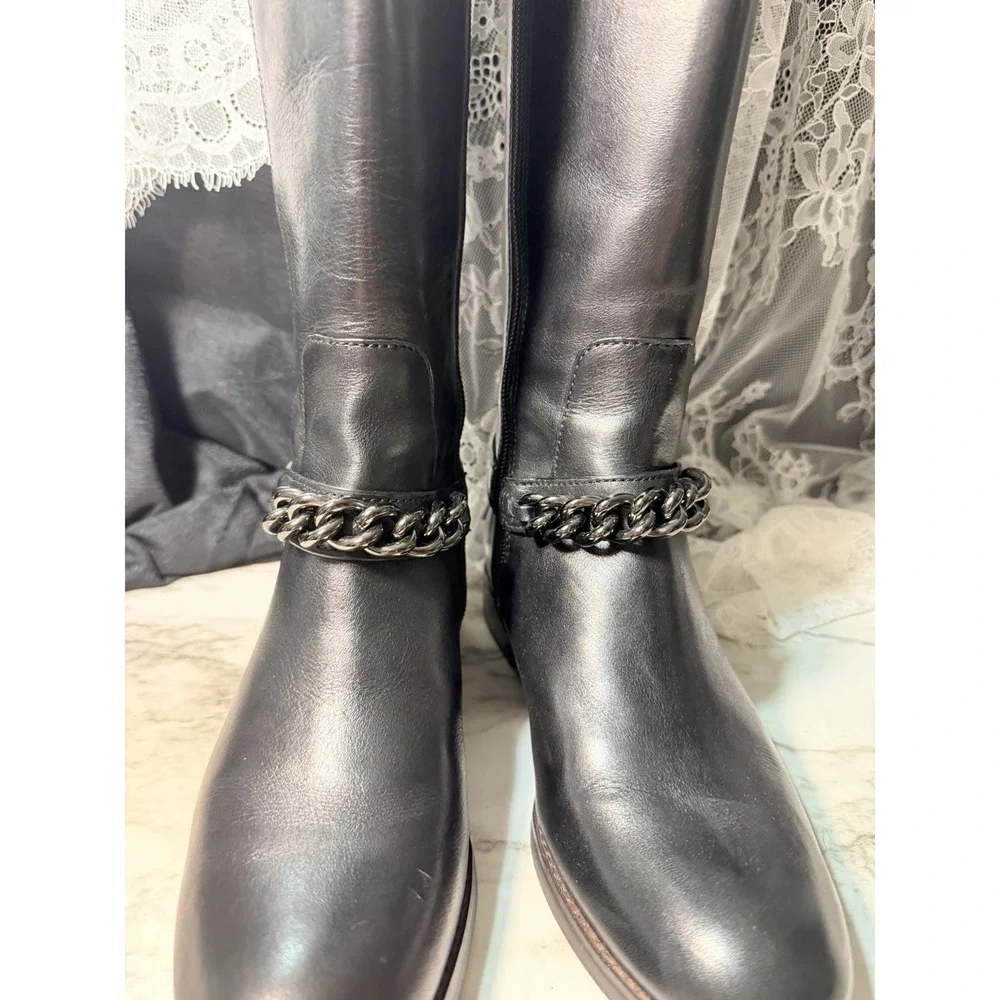 Coach Mabel Calf Leather Boots Womens 5.5 B Black Chain A00193 W/BOX (2970)